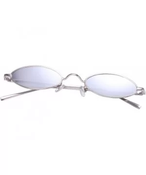 Vintage Slender Oval Sunglasses Small Metal Frame Candy Colors - Silver Lens Silver Frame - CN18CSA7TY6 $6.81 Goggle