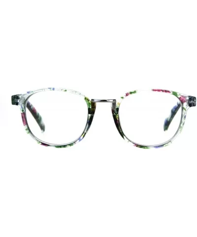 Womens Flower Pattern Thin Plastic Horn Rim Reading Glasses - Green Pink - CL180YYX6O3 $6.88 Oval