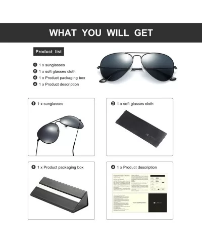 Aviator sunglasses polarized for men-women- 100% UVA/UVB protection - Black - CY18EO9YDQA $33.26 Round