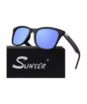 Polarized Sunglasses for Men Retro Classic Square Frame Shades SR003 - Z 0 Matte Black Frame Mirrored Blue Lens - C518T83NWWQ...