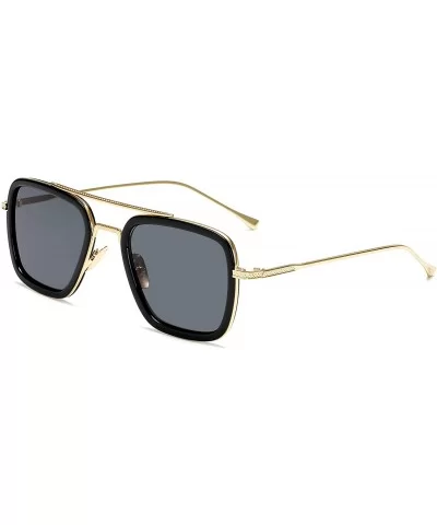 Metal Square Sunglasses Women Men Vintage Alloy Frame Driving Glasses - Black Gold Frame Grey - C018X63OZ7W $7.70 Square