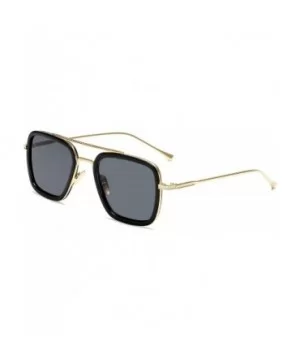 Metal Square Sunglasses Women Men Vintage Alloy Frame Driving Glasses - Black Gold Frame Grey - C018X63OZ7W $7.70 Square