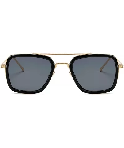 Metal Square Sunglasses Women Men Vintage Alloy Frame Driving Glasses - Black Gold Frame Grey - C018X63OZ7W $7.70 Square