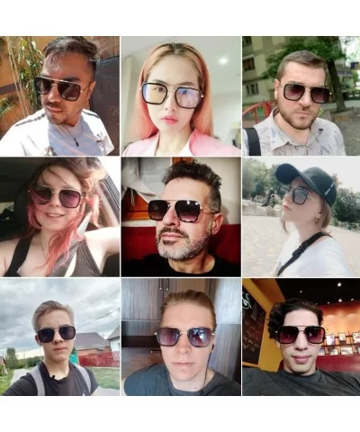 Metal Square Sunglasses Women Men Vintage Alloy Frame Driving Glasses - Black Gold Frame Grey - C018X63OZ7W $7.70 Square