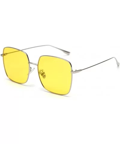 Mirror Sunglasses Men Polarized Metal Frame Big Sun Glasses for Women Square - Silver With Yellow - C818W4C5SUG $6.56 Square