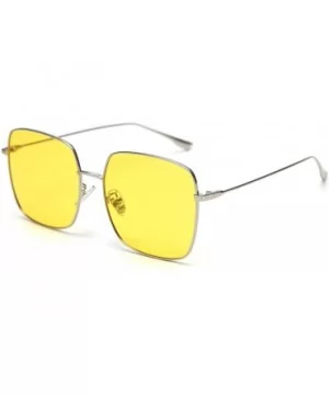 Mirror Sunglasses Men Polarized Metal Frame Big Sun Glasses for Women Square - Silver With Yellow - C818W4C5SUG $6.56 Square