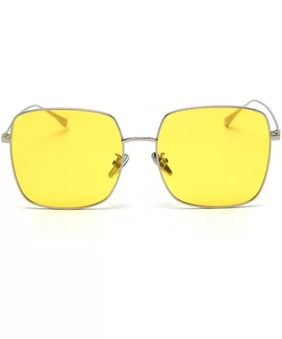 Mirror Sunglasses Men Polarized Metal Frame Big Sun Glasses for Women Square - Silver With Yellow - C818W4C5SUG $6.56 Square