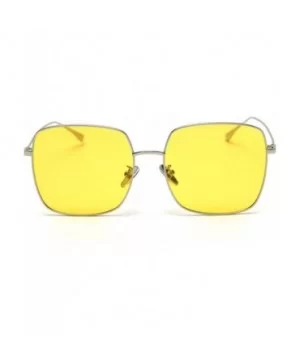 Mirror Sunglasses Men Polarized Metal Frame Big Sun Glasses for Women Square - Silver With Yellow - C818W4C5SUG $6.56 Square