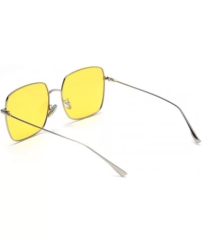 Mirror Sunglasses Men Polarized Metal Frame Big Sun Glasses for Women Square - Silver With Yellow - C818W4C5SUG $6.56 Square