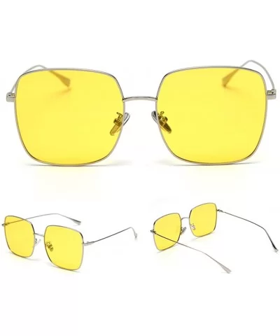 Mirror Sunglasses Men Polarized Metal Frame Big Sun Glasses for Women Square - Silver With Yellow - C818W4C5SUG $6.56 Square