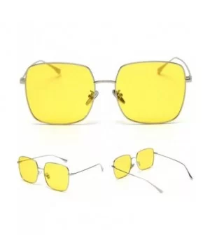 Mirror Sunglasses Men Polarized Metal Frame Big Sun Glasses for Women Square - Silver With Yellow - C818W4C5SUG $6.56 Square