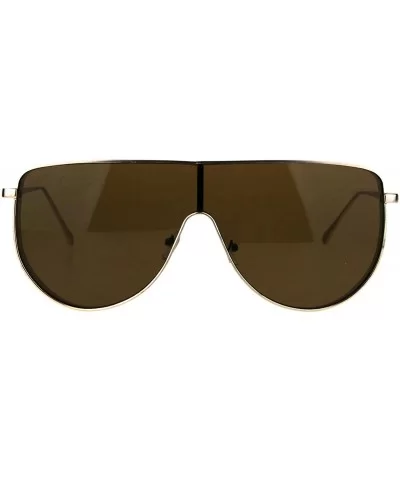 Oversized Futurism Robotic Shield Sport Racer Metal Rim Sunglasses - Gold Brown - CQ182OIORM6 $11.70 Oversized