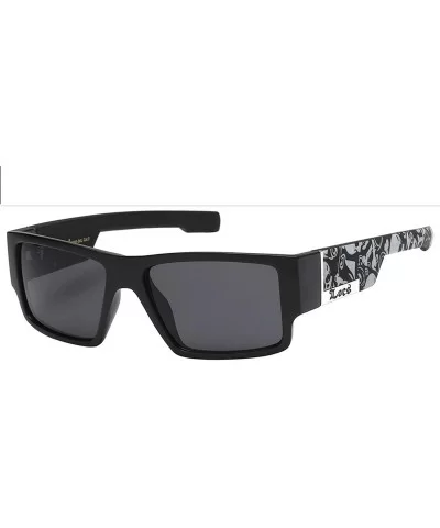 Locs Sunglasses Mens Rectangular Matte Black Skull Print Shades UV 400 - C718D4ITHGK $9.89 Rectangular