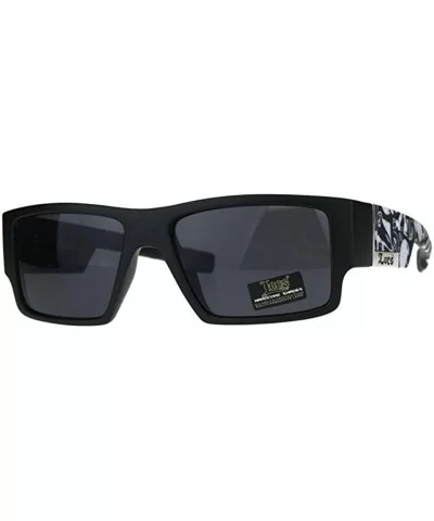 Locs Sunglasses Mens Rectangular Matte Black Skull Print Shades UV 400 - C718D4ITHGK $9.89 Rectangular