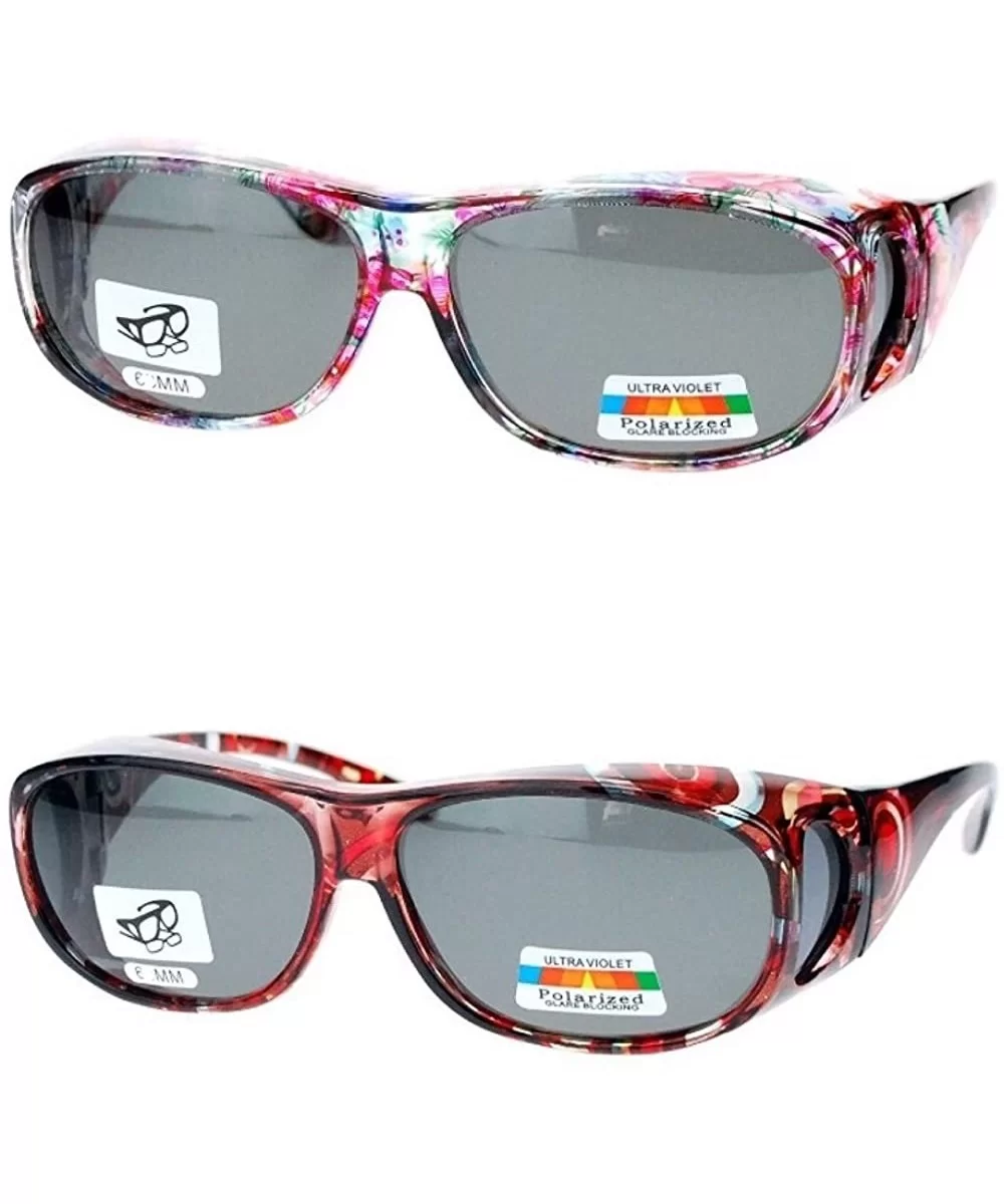 2 Pair Polarized Sunglasses Fit Over Reading Glasses Oval Rectangular Sunglasses - Floral/Red - C21878R0LC3 $21.90 Goggle