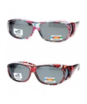 2 Pair Polarized Sunglasses Fit Over Reading Glasses Oval Rectangular Sunglasses - Floral/Red - C21878R0LC3 $21.90 Goggle