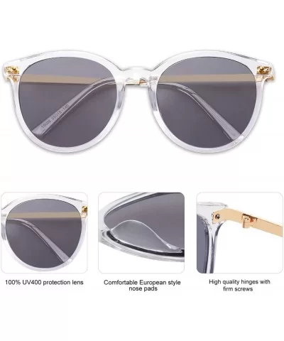 Vintage Round Sunglasses for Women Classic Retro Designer Style SJ2120 - C6 Transparent Frame/Light Grey Lens - CW199O7WTYR $...