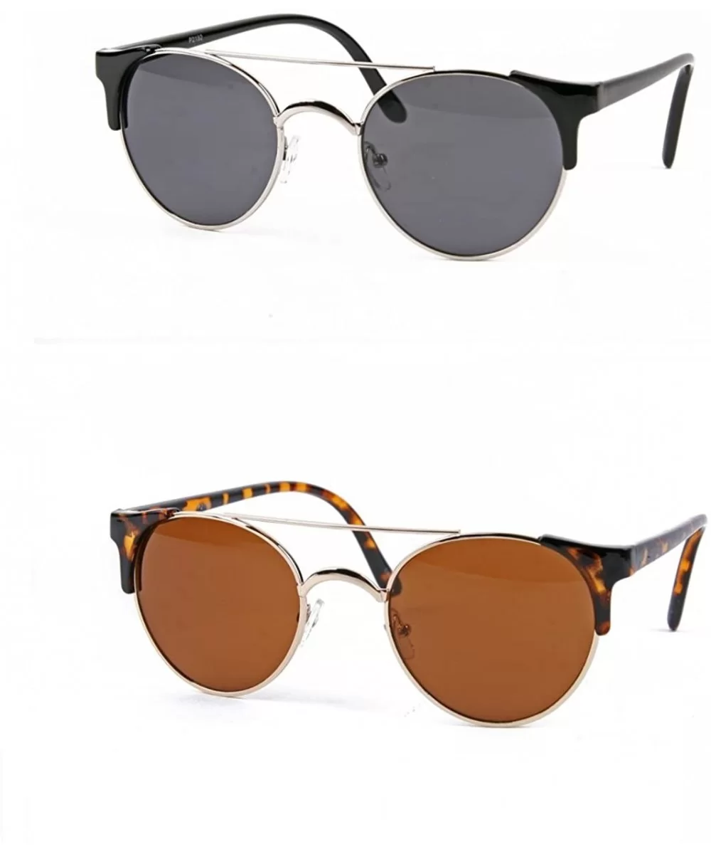 Metal Round Sunglasses P2192 - 2 Pcs Black-smoke & Tortoise-brown - CW125W6KL07 $23.25 Round