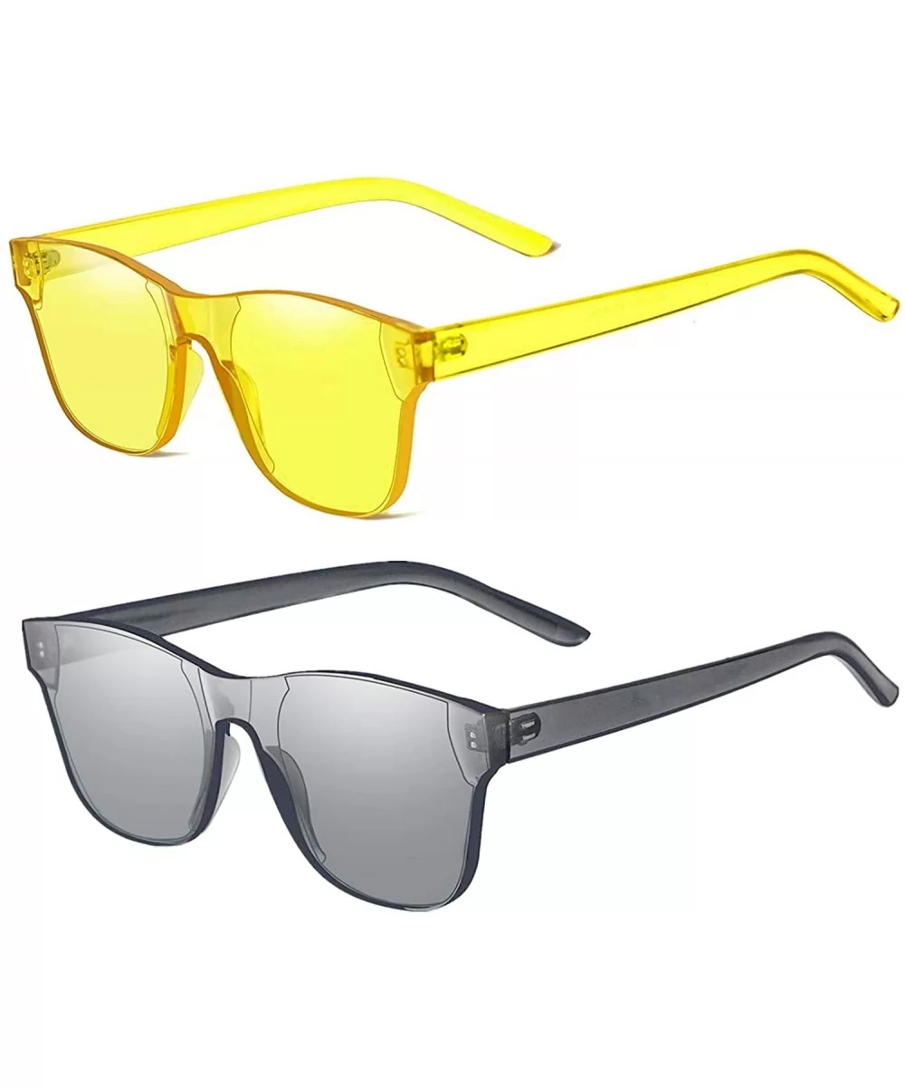 Rimless Sunglasses Colored Transparent Eyewear - Black and Yellow - CI18QNK6H9D $10.57 Oversized