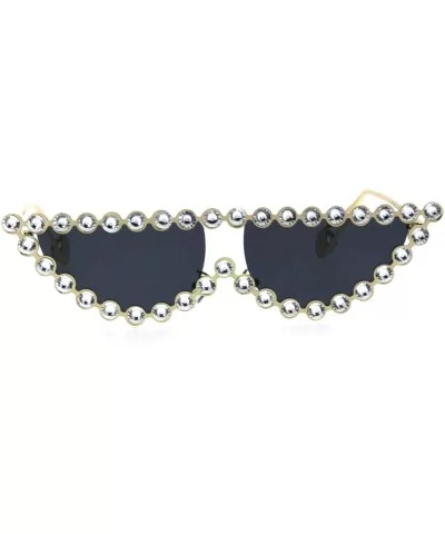 Womens Large Rhinestone Bling Narrow Flat Top Cat Eye Sunglasses - Gold Black - C618QGTMITS $9.22 Cat Eye