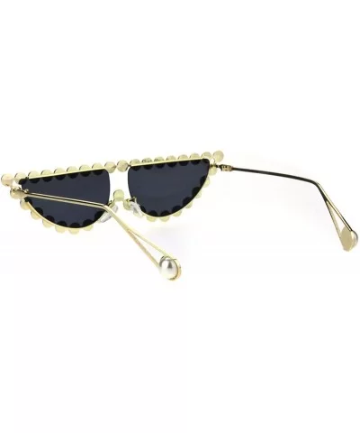 Womens Large Rhinestone Bling Narrow Flat Top Cat Eye Sunglasses - Gold Black - C618QGTMITS $9.22 Cat Eye