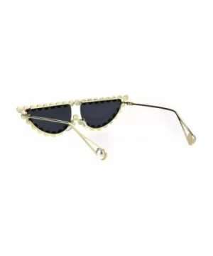 Womens Large Rhinestone Bling Narrow Flat Top Cat Eye Sunglasses - Gold Black - C618QGTMITS $9.22 Cat Eye