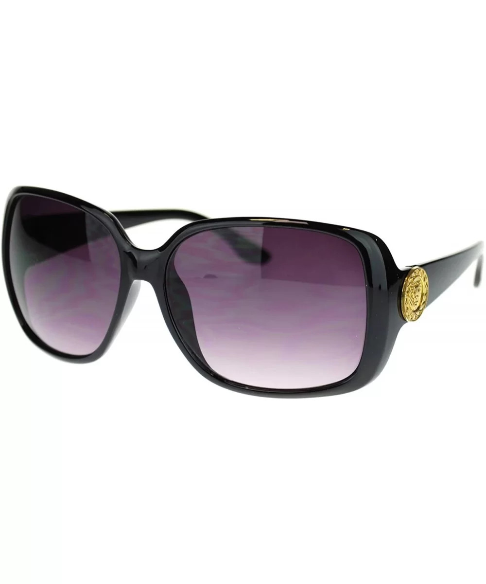 Womens Gold Lion Coin Emblem Hinge Rectangular Butterfly Sunglasses - Black - C311NV5BXZJ $5.58 Rectangular