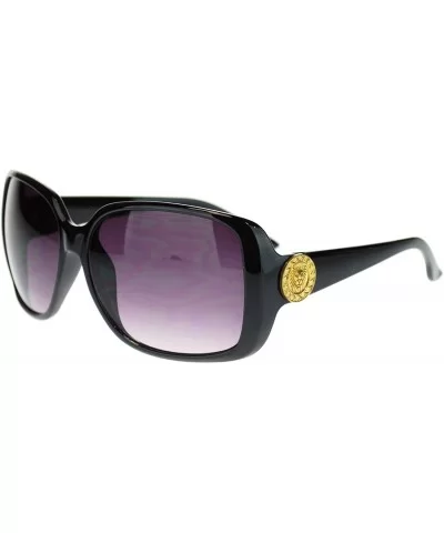 Womens Gold Lion Coin Emblem Hinge Rectangular Butterfly Sunglasses - Black - C311NV5BXZJ $5.58 Rectangular