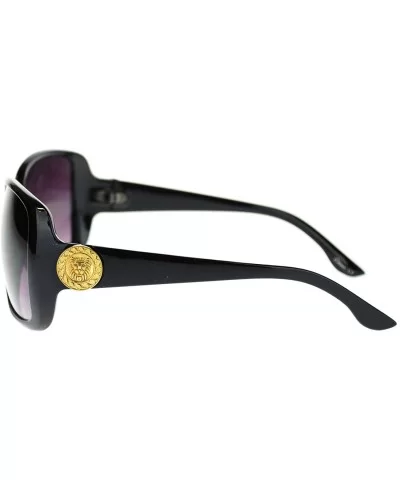 Womens Gold Lion Coin Emblem Hinge Rectangular Butterfly Sunglasses - Black - C311NV5BXZJ $5.58 Rectangular