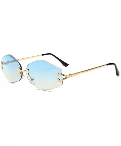 Vintage Rimless Sunglasses Men Rhombus Oval Sun Glasses for Women Accessories - Blue Lens - C618HG7UIWU $7.84 Rimless