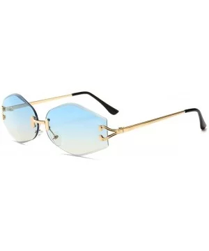 Vintage Rimless Sunglasses Men Rhombus Oval Sun Glasses for Women Accessories - Blue Lens - C618HG7UIWU $7.84 Rimless