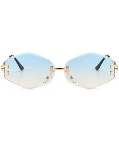 Vintage Rimless Sunglasses Men Rhombus Oval Sun Glasses for Women Accessories - Blue Lens - C618HG7UIWU $7.84 Rimless