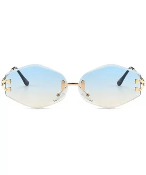 Vintage Rimless Sunglasses Men Rhombus Oval Sun Glasses for Women Accessories - Blue Lens - C618HG7UIWU $7.84 Rimless