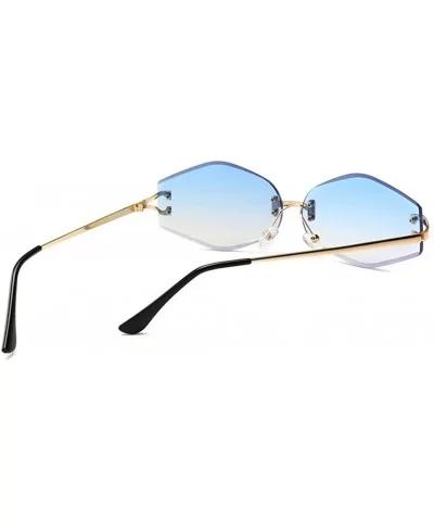 Vintage Rimless Sunglasses Men Rhombus Oval Sun Glasses for Women Accessories - Blue Lens - C618HG7UIWU $7.84 Rimless