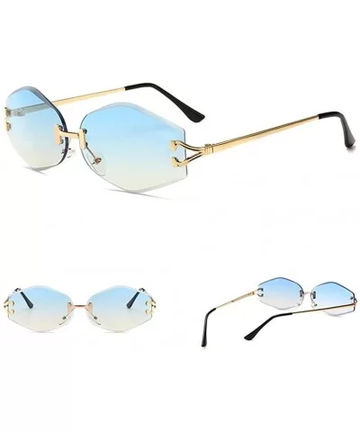 Vintage Rimless Sunglasses Men Rhombus Oval Sun Glasses for Women Accessories - Blue Lens - C618HG7UIWU $7.84 Rimless