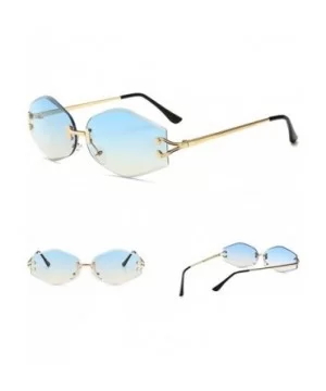 Vintage Rimless Sunglasses Men Rhombus Oval Sun Glasses for Women Accessories - Blue Lens - C618HG7UIWU $7.84 Rimless