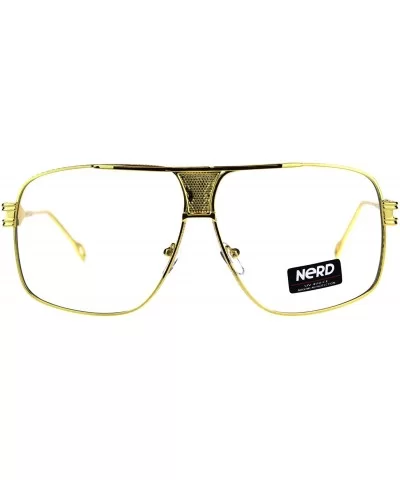 Mens Gold Oversize Clear Lens Nerdy Rectangular Racer Eyeglasses - C118DSXN32A $7.75 Rectangular