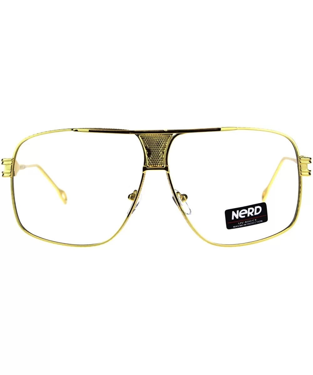 Mens Gold Oversize Clear Lens Nerdy Rectangular Racer Eyeglasses - C118DSXN32A $7.75 Rectangular