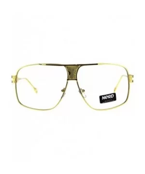 Mens Gold Oversize Clear Lens Nerdy Rectangular Racer Eyeglasses - C118DSXN32A $7.75 Rectangular