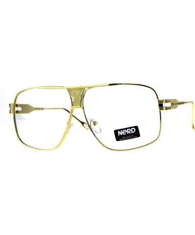 Mens Gold Oversize Clear Lens Nerdy Rectangular Racer Eyeglasses - C118DSXN32A $7.75 Rectangular