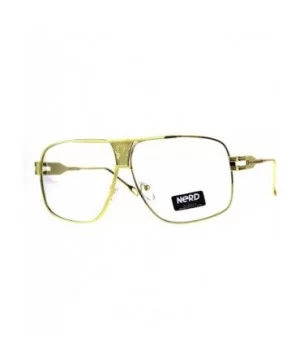 Mens Gold Oversize Clear Lens Nerdy Rectangular Racer Eyeglasses - C118DSXN32A $7.75 Rectangular