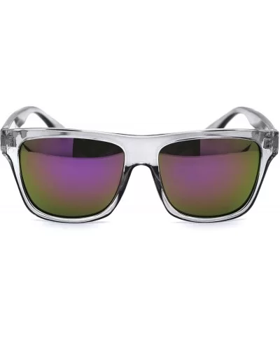 Mens Flat Top Horn Rim Kush Color Mirror Rectangular Sport Sunglasses - Clear Purple Mirror - CL18OR2N49H $5.26 Rectangular