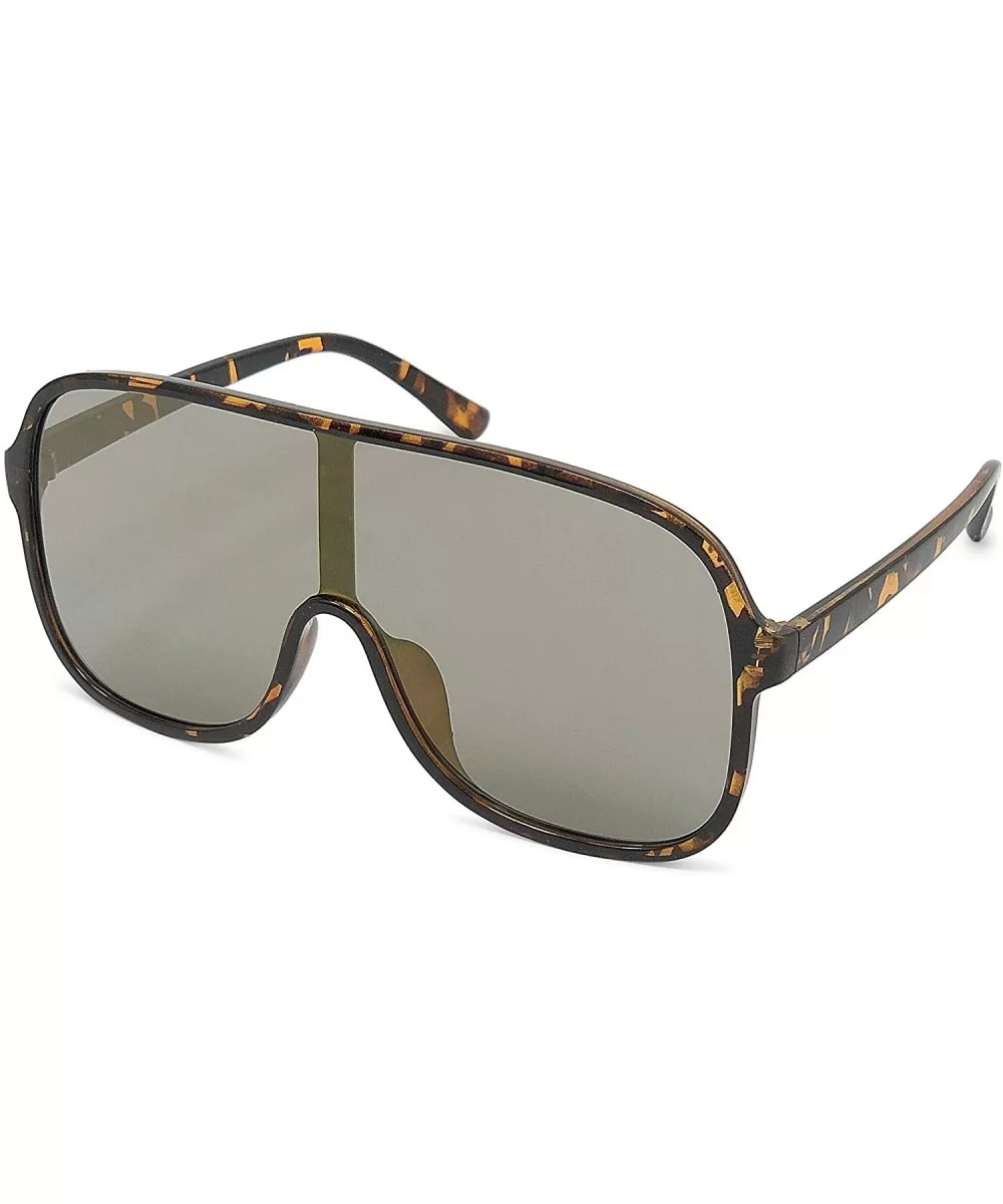 Large Flat Face Modern Aviator Style Sunglasses - Leopard/Gold - CA18KK3IXY8 $6.15 Aviator