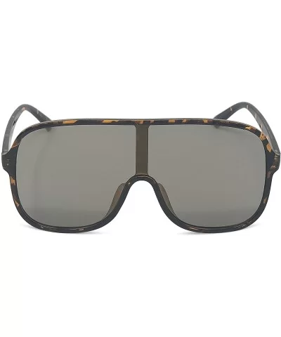 Large Flat Face Modern Aviator Style Sunglasses - Leopard/Gold - CA18KK3IXY8 $6.15 Aviator