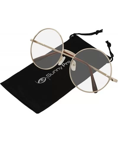 Big Round Sunglasses Retro Circle Tinted Lens Glasses UV400 Protection - Clear Gold Frame Glasses - CM18C54O2UC $7.73 Cat Eye