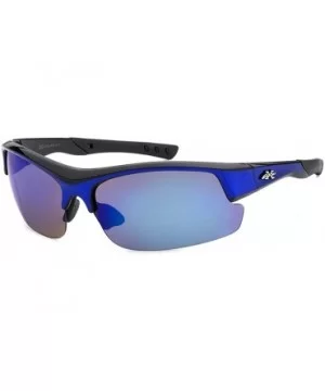 Men's Half Frame Sports Wrap Sunglasses - Blue - CC18HAZC44Q $5.56 Wrap