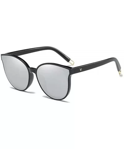 The Luxe Flat Top Oversized Cat Eye Sunglasses for Girls and Women - Black Silver - CG193XIMIK7 $39.35 Oversized