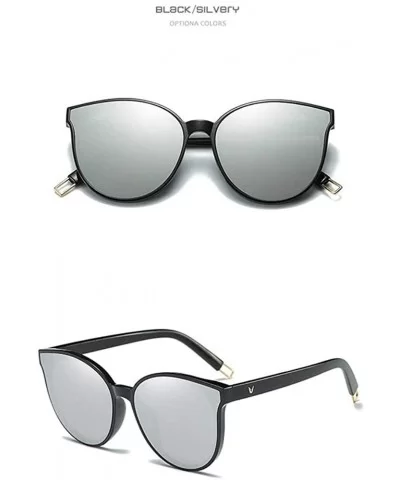 The Luxe Flat Top Oversized Cat Eye Sunglasses for Girls and Women - Black Silver - CG193XIMIK7 $39.35 Oversized