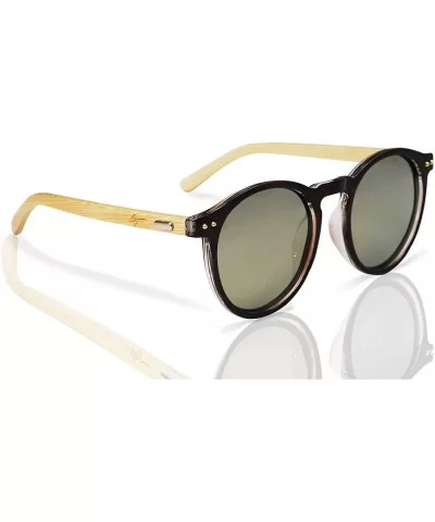 Polarized Round Bamboo Sunglasses for Men and Women - UV Protection with Wooden Arms - Brown Solid - CP18DYIE479 $9.64 Round