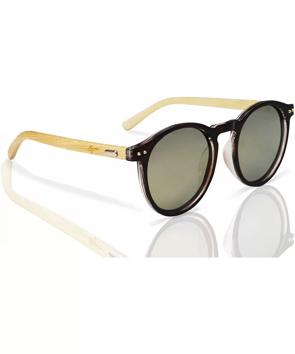 Polarized Round Bamboo Sunglasses for Men and Women - UV Protection with Wooden Arms - Brown Solid - CP18DYIE479 $9.64 Round